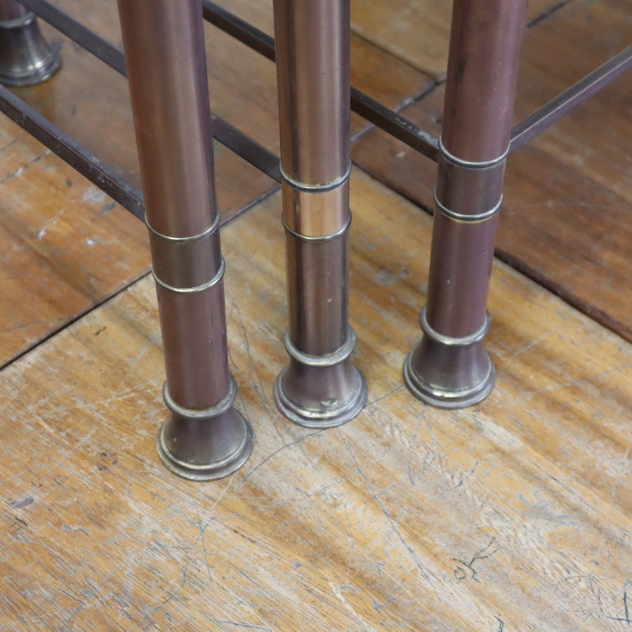 Vintage Glazed Brass Nesting Tables 1810f
