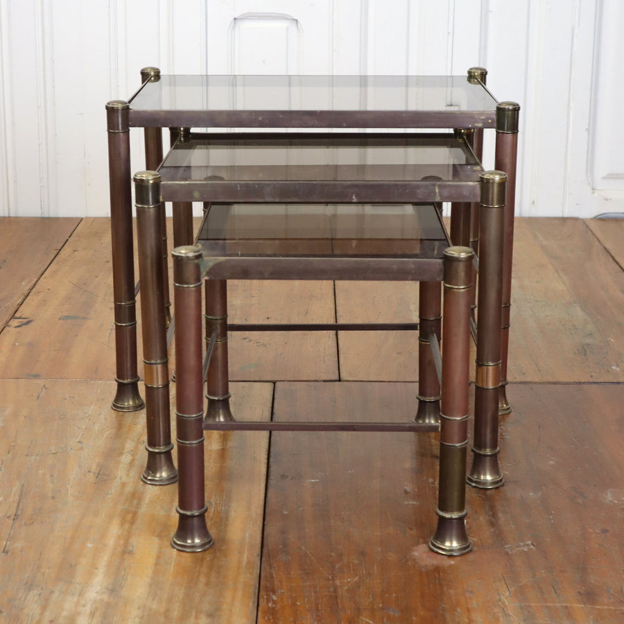 Vintage Glazed Brass Nesting Tables 1810f