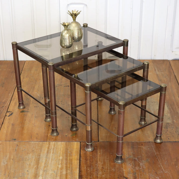Vintage Glazed Brass Nesting Tables 1810f