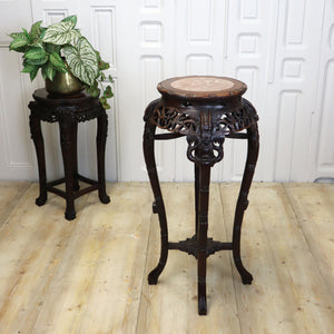 Antique Chinese Marble & Hardwood Jardiniere Stand Table  1603e