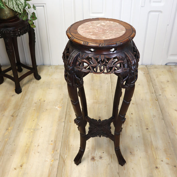 Antique Chinese Marble & Hardwood Jardiniere Stand Table  1603e