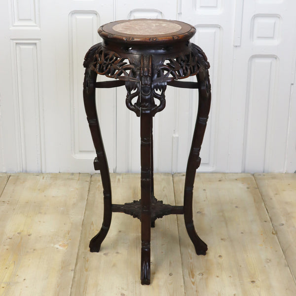 Antique Chinese Marble & Hardwood Jardiniere Stand Table  1603e