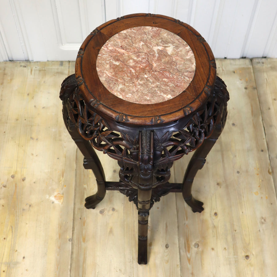 Antique Chinese Marble & Hardwood Jardiniere Stand Table  1603e