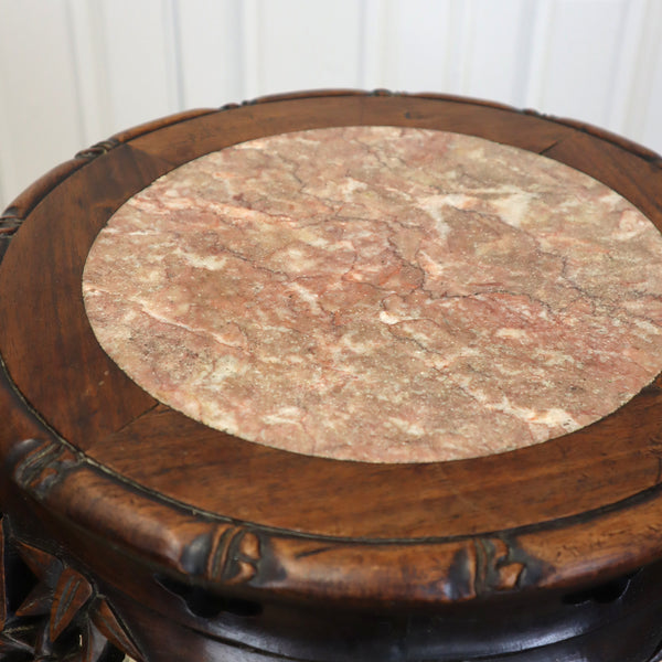 Antique Chinese Marble & Hardwood Jardiniere Stand Table  1603e