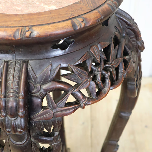 Antique Chinese Marble & Hardwood Jardiniere Stand Table  1603e