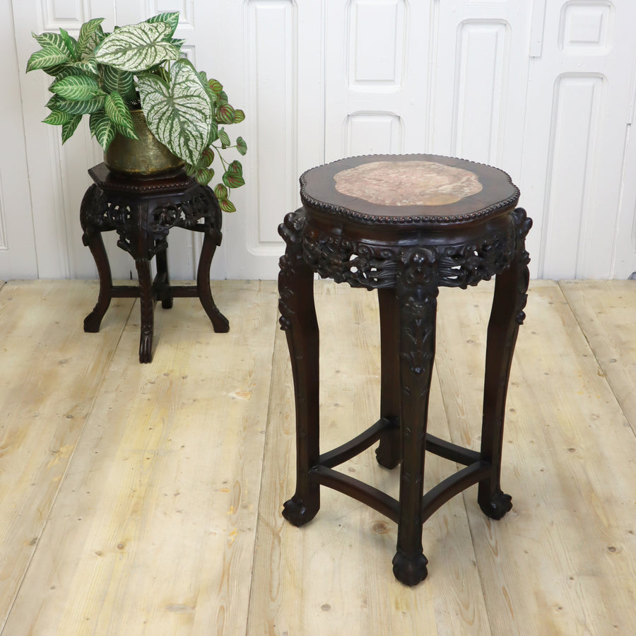 vintage_chinese_carved_marble_hardwood_plant_stand_jardiniere_antique_table