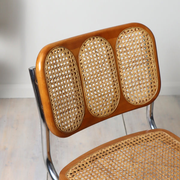 Pair of 1970s 80s Chrome & Cane Cantilever Dining Chairs 0310h