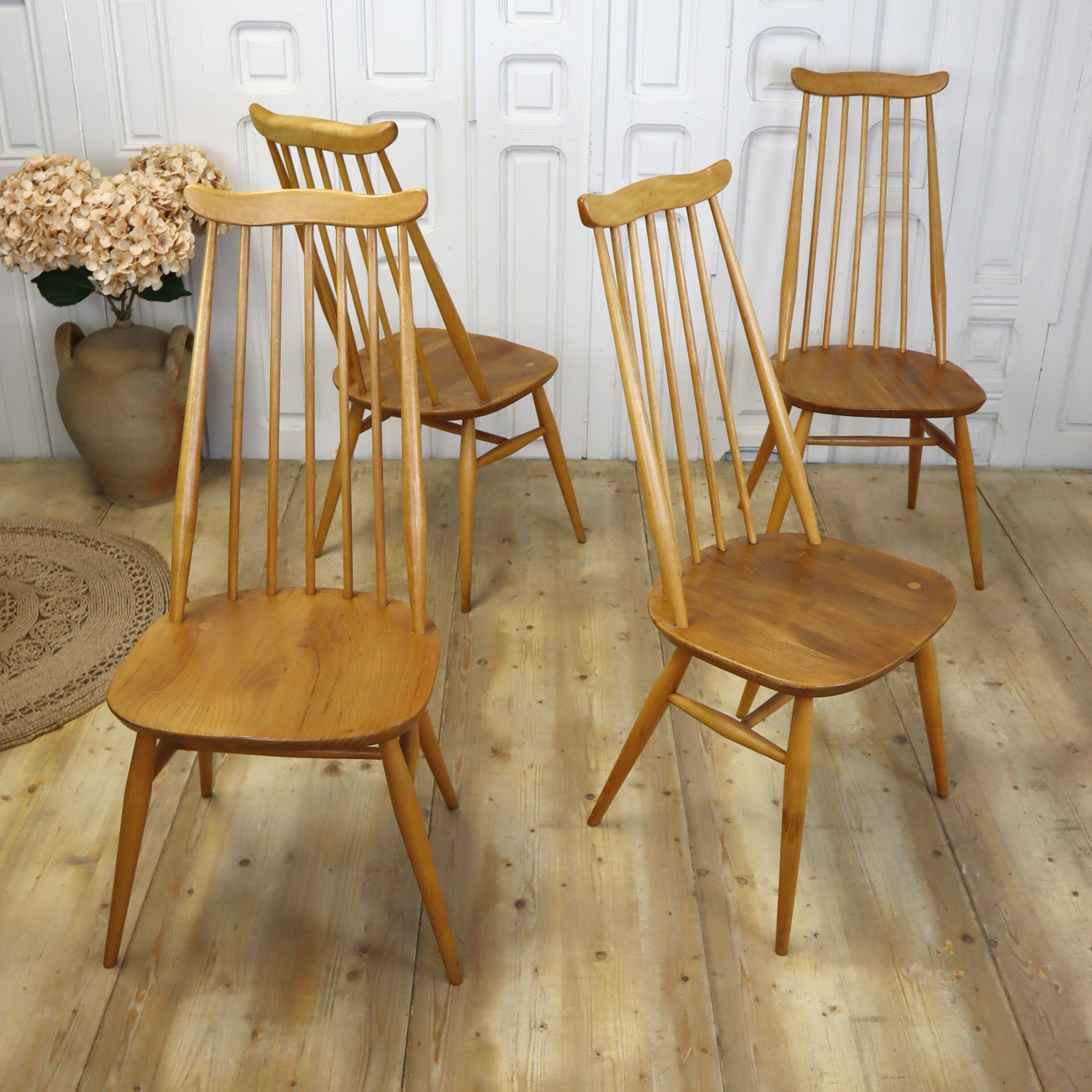 Set of Four Vintage Ercol Goldsmith Dining Chairs 1801n – Mustard 