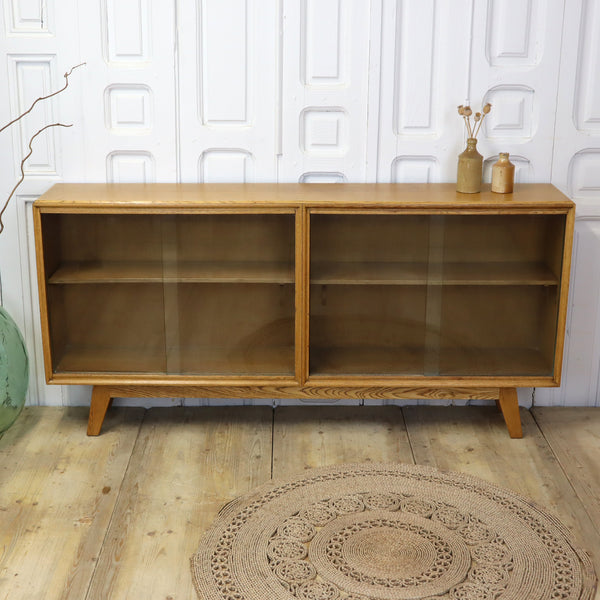 Vintage Oak Meredew Glazed Display Cabinet Sideboard 0509a