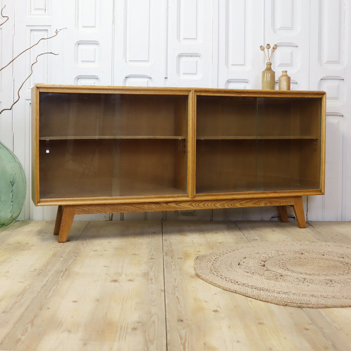 Vintage Oak Meredew Glazed Display Cabinet Sideboard 0509a
