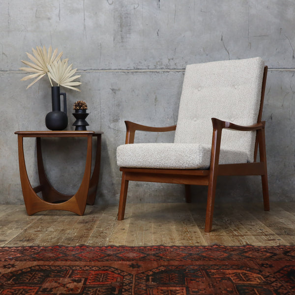 Mid Century Teak Danish Boucle Armchair (Two of a pair) - 0110j