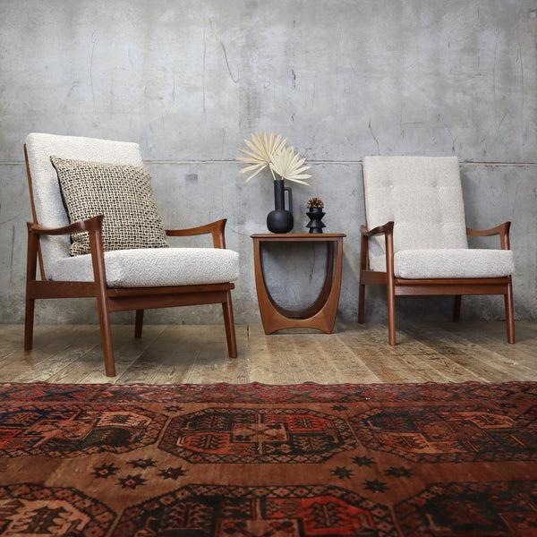 Mid Century Teak Danish Boucle Armchair (Two of a pair) - 0110j