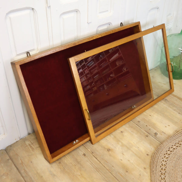 Vintage Oak Glazed Display Case Wall Cabinet 2203c
