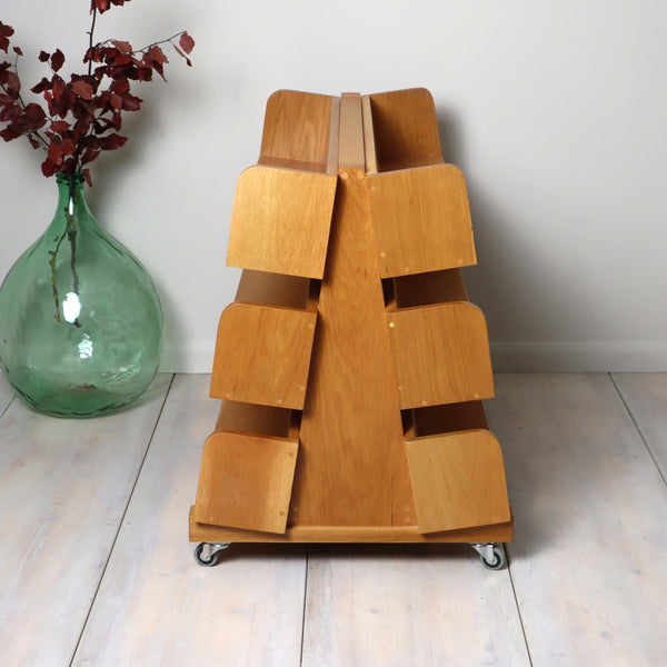 vintage_oak_library_cart_trolley_bookshelves