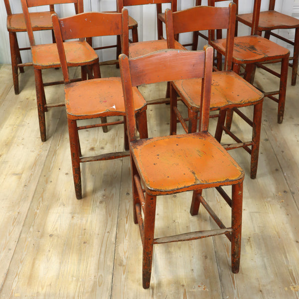 Set of Ten Vintage Rustic Orange Painted Chairs 0103c