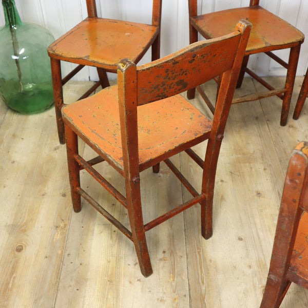 Set of Ten Vintage Rustic Orange Painted Chairs 0103c