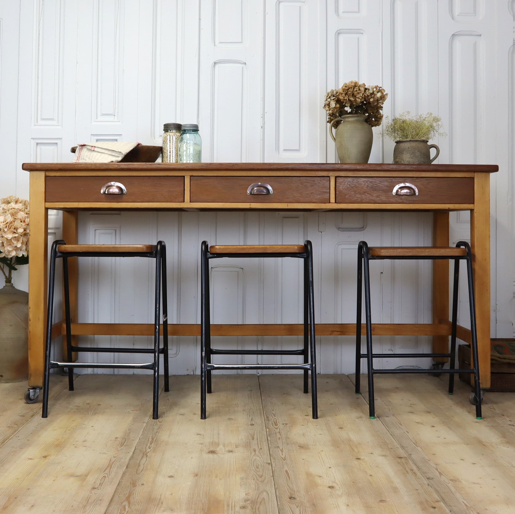 Vintage School Iroko Lab Table Kitchen Island Bar Height 1212a ...