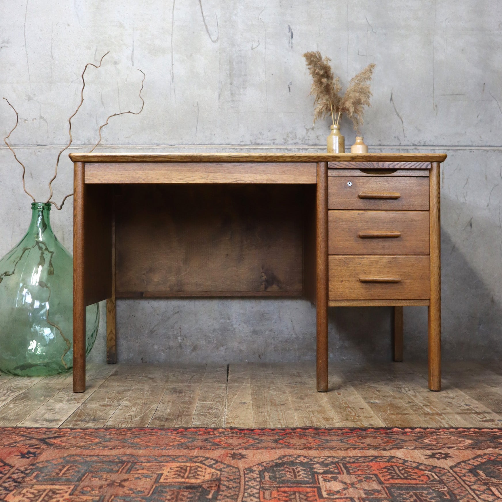 Mid Century Rustic Oak School Desk - 2804a – Mustard Vintage