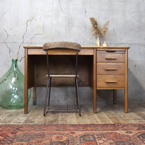 Mid Century Rustic Oak School Desk - 2804a