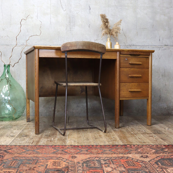 Mid Century Rustic Oak School Desk - 2804a