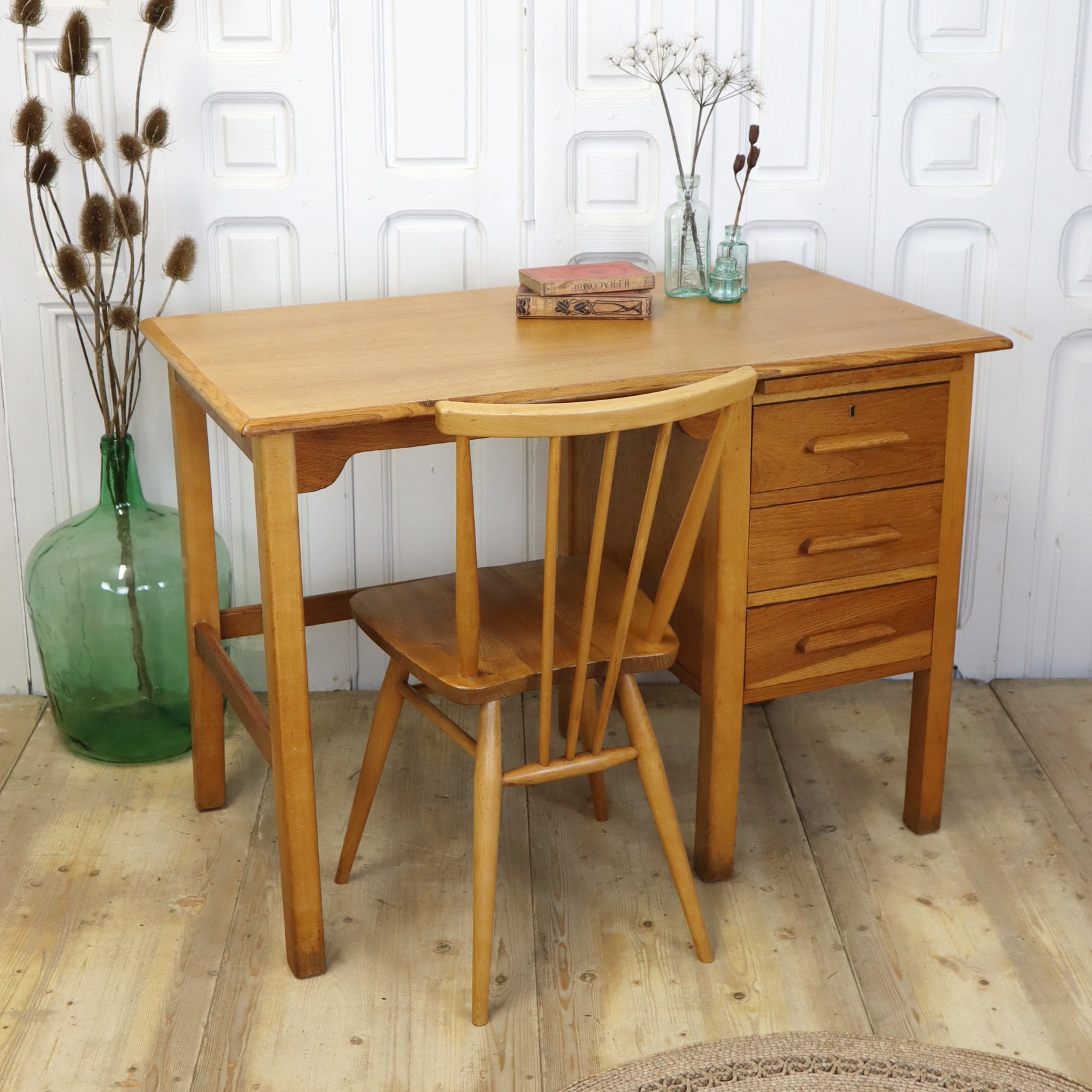 Mid Century Oak School Desk 0802d – Mustard Vintage