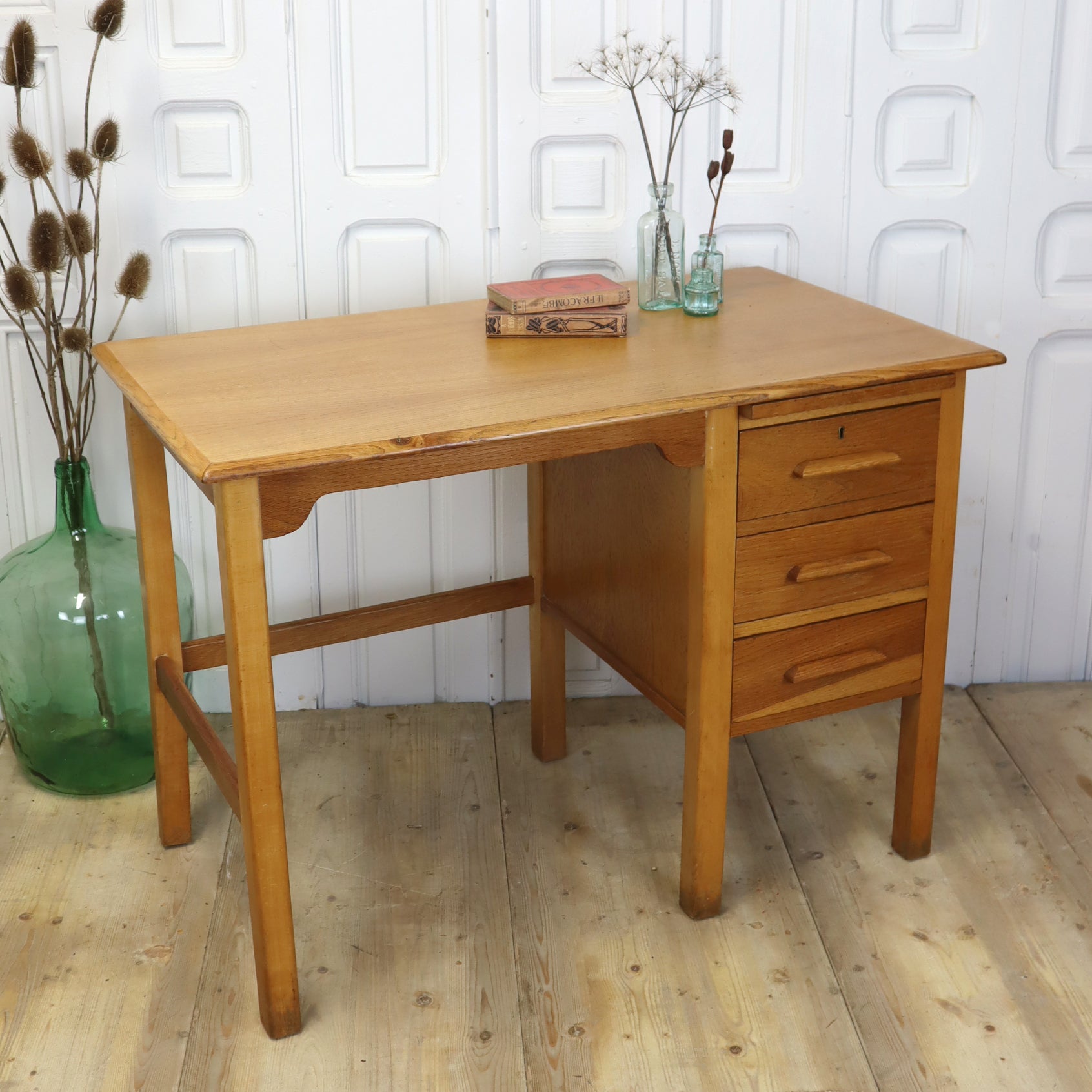 Mid Century Oak School Desk 0802d – Mustard Vintage