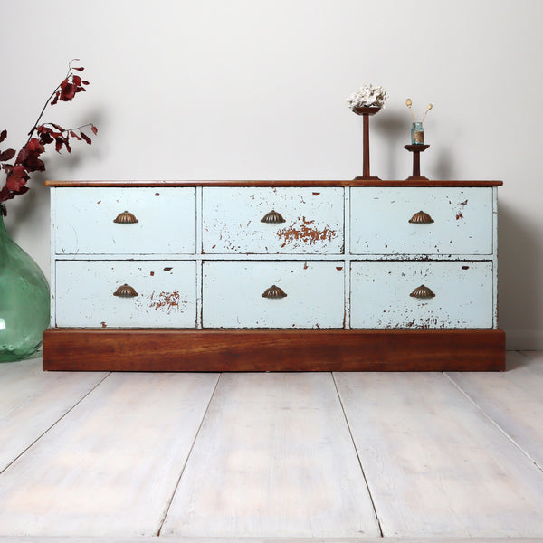 Vintage Rustic Painted Shop Chest of Drawers Sideboard 2310g