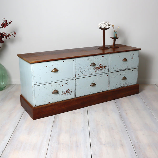 Vintage Rustic Painted Shop Chest of Drawers Sideboard 2310g