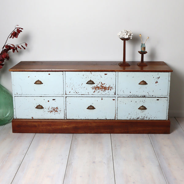 Vintage Rustic Painted Shop Chest of Drawers Sideboard 2310g