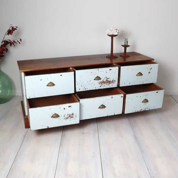 Vintage Rustic Painted Shop Chest of Drawers Sideboard 2310g
