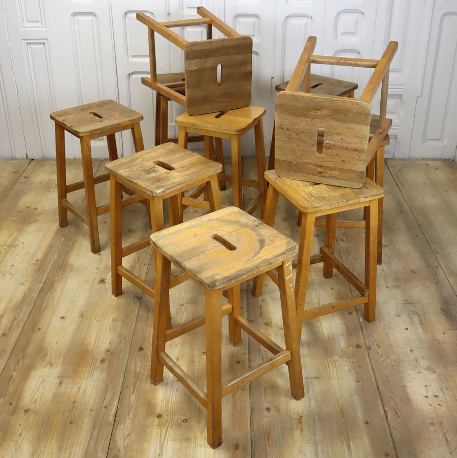 Vintage School Wooden Lab Stools 1801p – Mustard Vintage