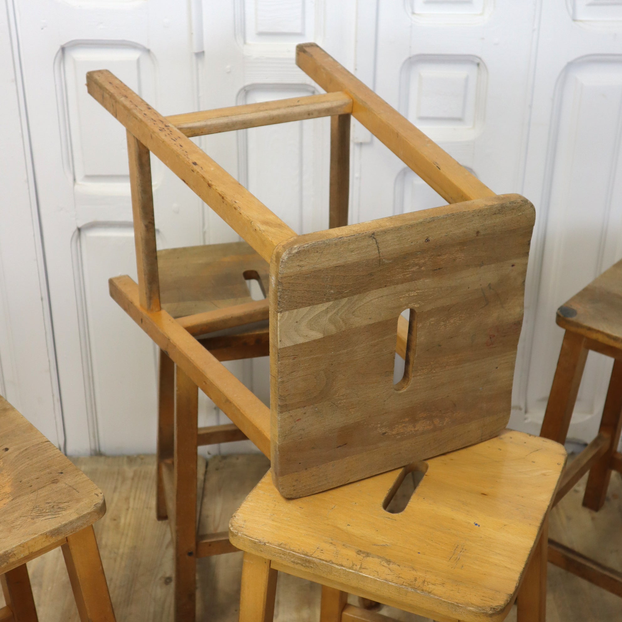 Vintage School Wooden Lab Stools 1801p – Mustard Vintage