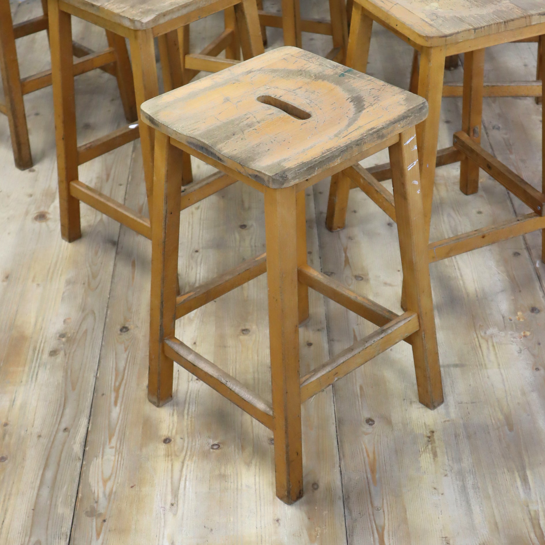 Vintage School Wooden Lab Stools 1801p – Mustard Vintage