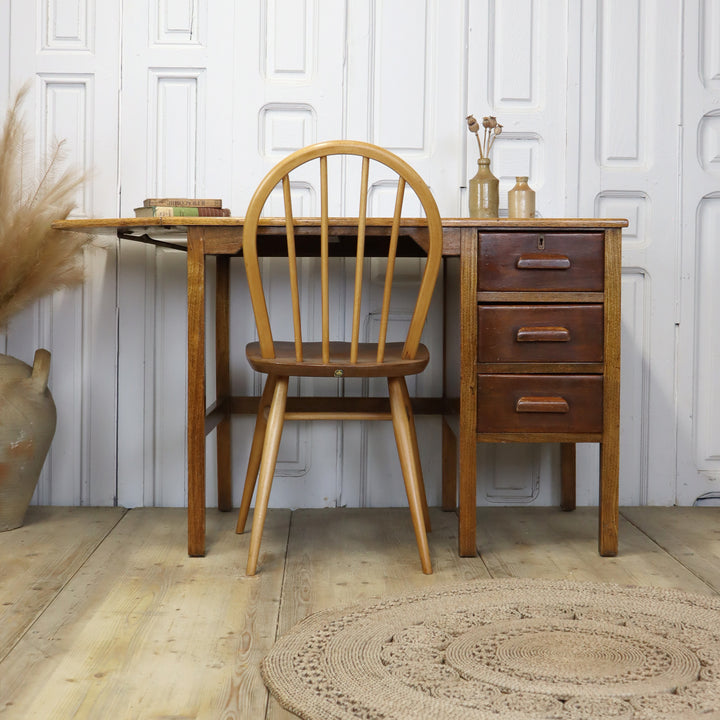 vintage_small_oak_school_desk_rustic_mid_century
