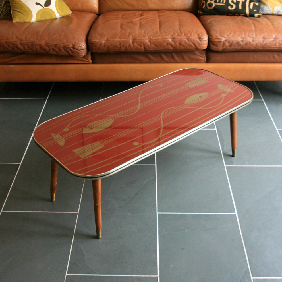 Vintage 1950s Geometric Coffee Table Red Mustard Vintage