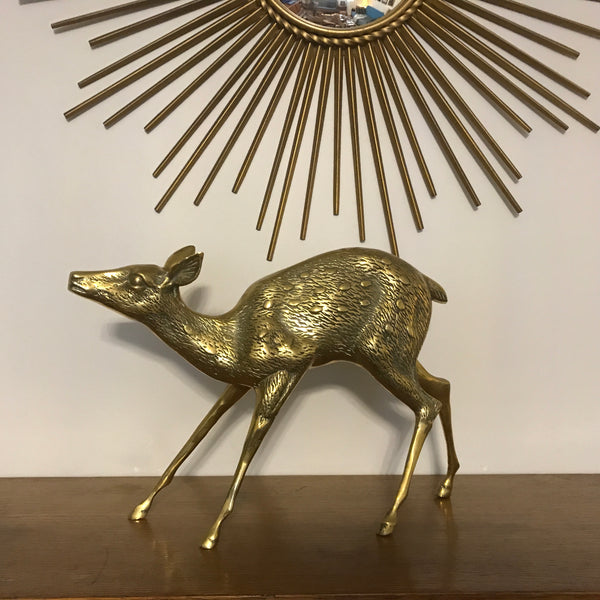 Large Mid Century Brass Deer Fawn