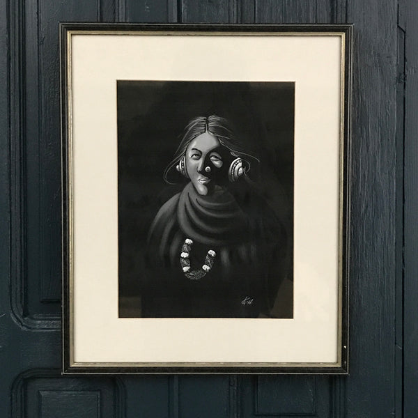 Vintage 'Peruvian' Hand Painted Portrait Framed #2