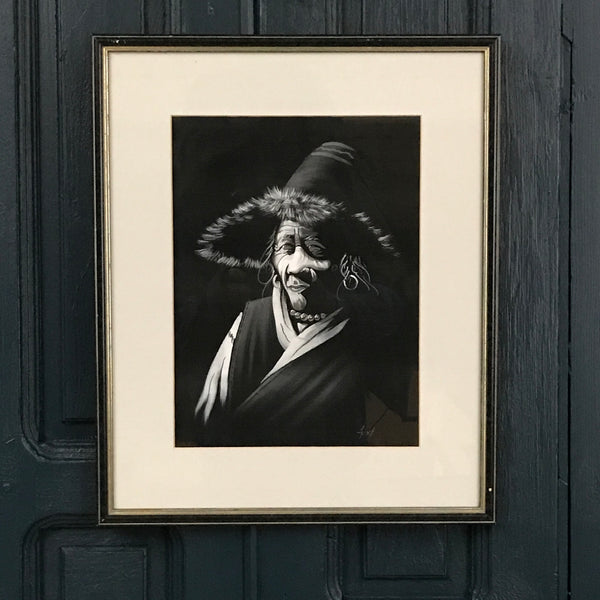 Vintage 'Peruvian' Hand Painted Portrait Framed #1