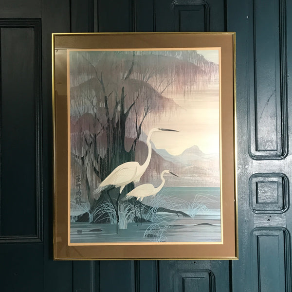 Mid Century Original 'Egrets' Print Framed