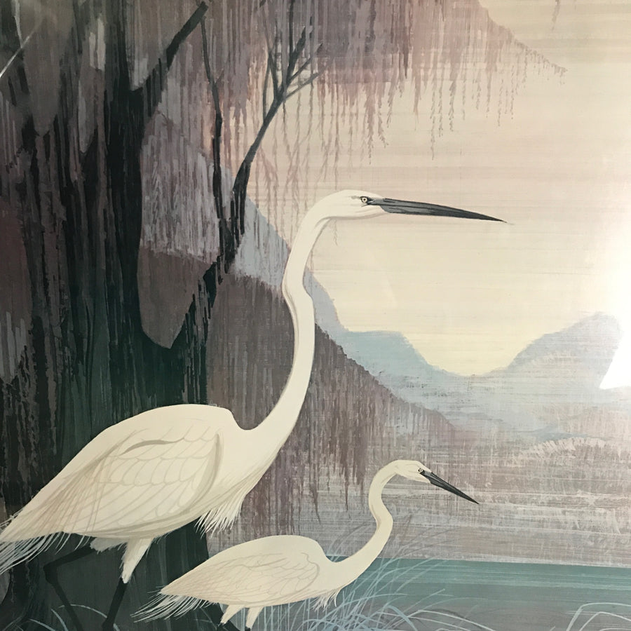 Mid Century Original 'Egrets' Print Framed
