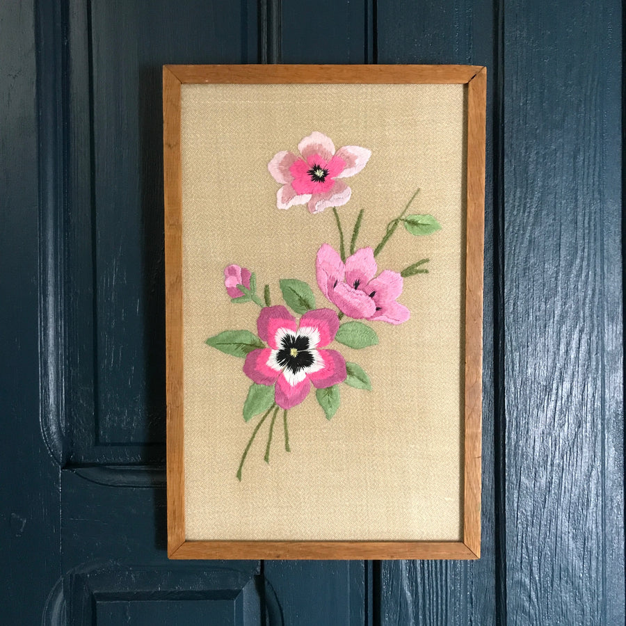 Vintage Framed 'Flower' Needlework