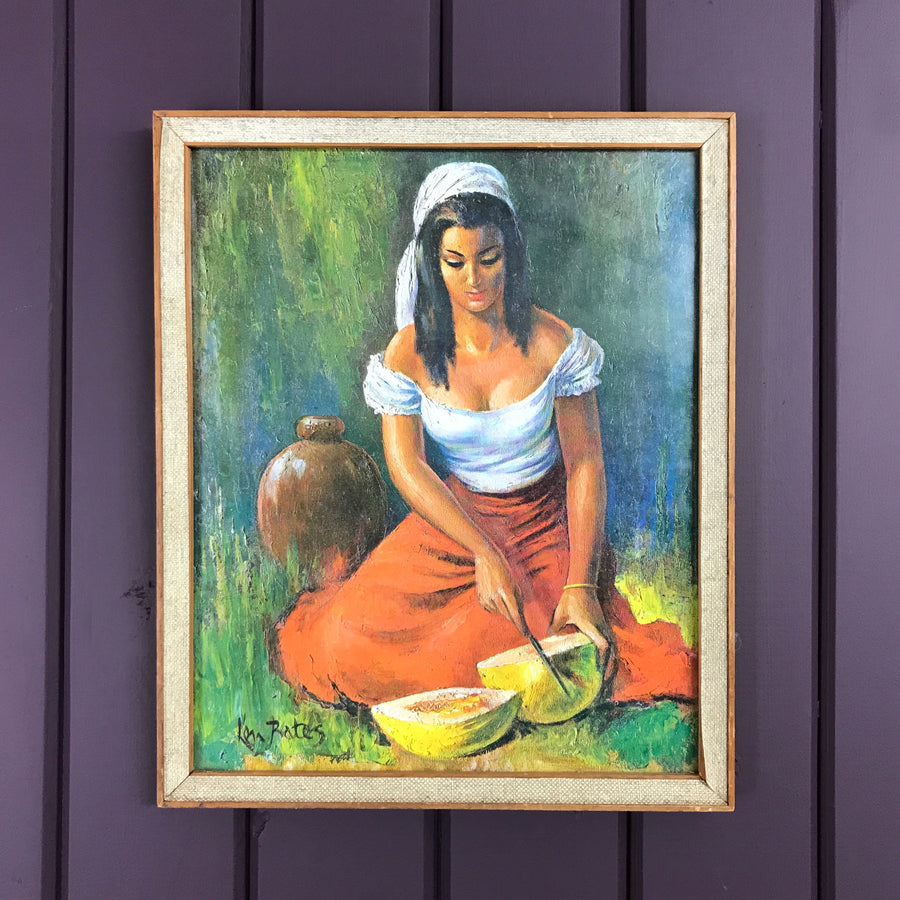 Mid Century Framed Portrait 'Melon Girl'
