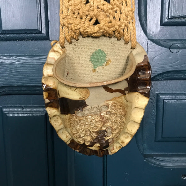 Vintage Boho Ceramic & Macrame Hanging Planter
