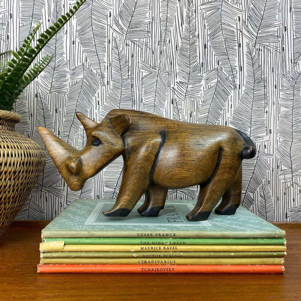 Mid Century Teak Carved Rhino