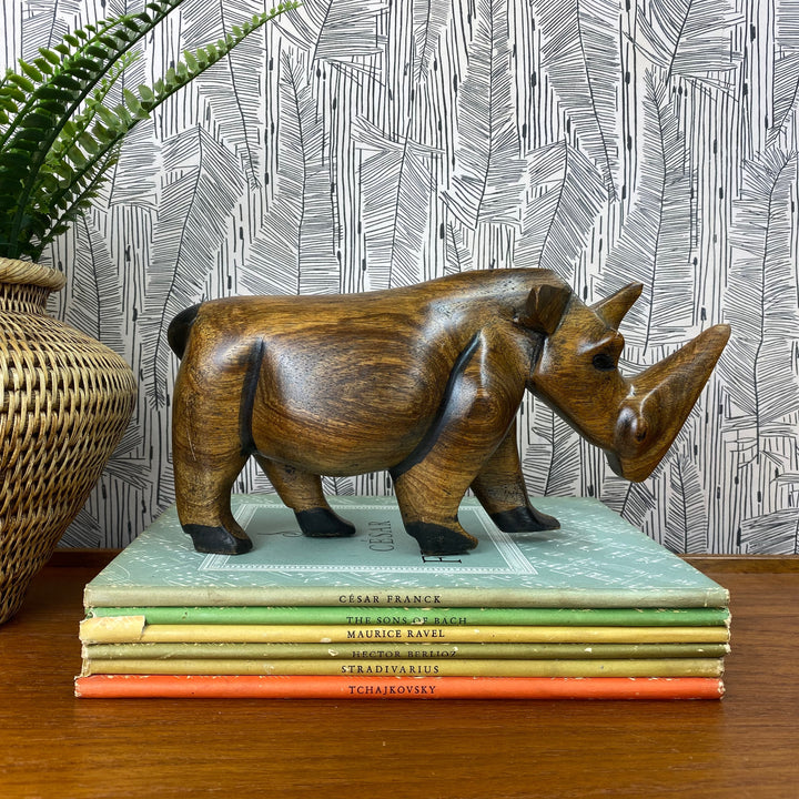 Mid Century Teak Carved Rhino