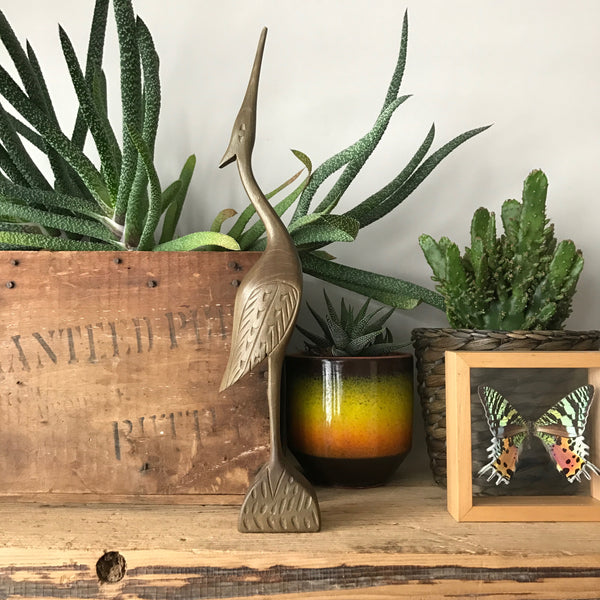 Mid Century Wooden Carved Crane