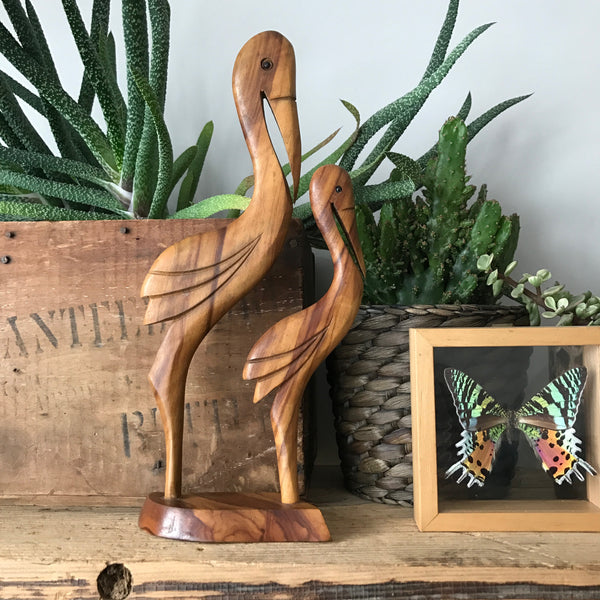 Mid Century Wooden Carved Flamingos