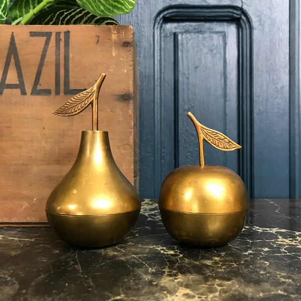Vintage Brass Apple & Pear Trinket Boxes