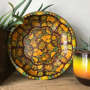 Vintage Orange Floral Decorative Tin Bowl