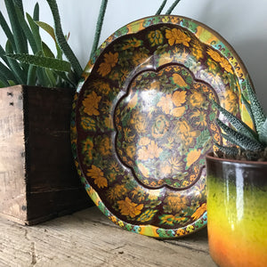 Vintage Orange Floral Decorative Tin Bowl